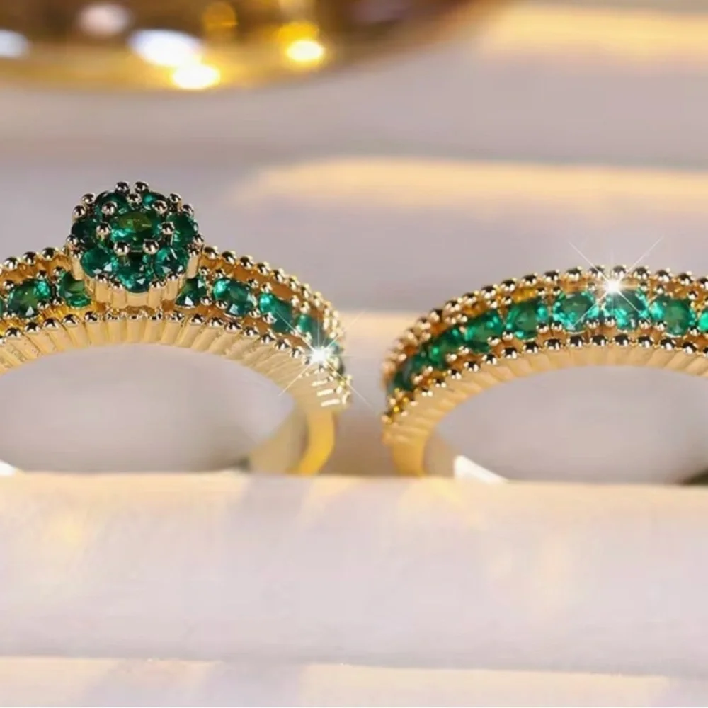 Gold Ring With Green Accents Set.